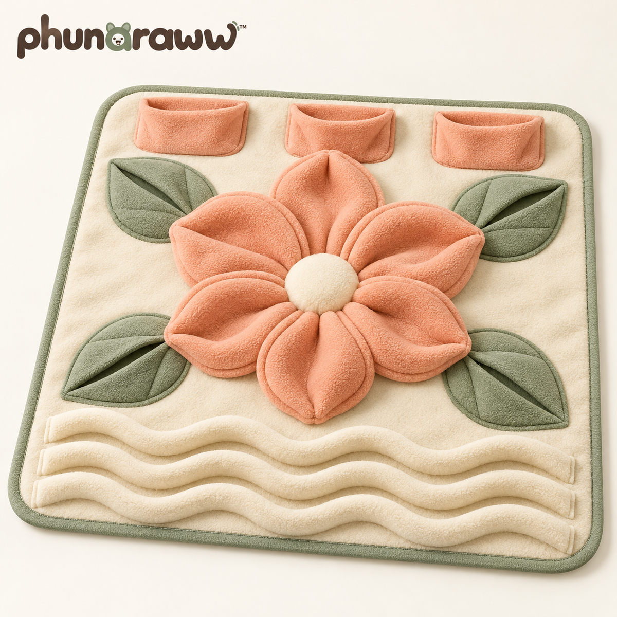 phunaraww™ Meadow Pocket Dog Snuffle Mat — Treat-Hiding Enrichment Activity, Fleece Petals, Washable 20 × 16-Inch Mat