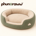 phunaraww™ Cloud Cove Bolster Pet Bed — Washable Removable Cover, Oval Cushion for Cats & Small Dogs, 24 × 20 Inches