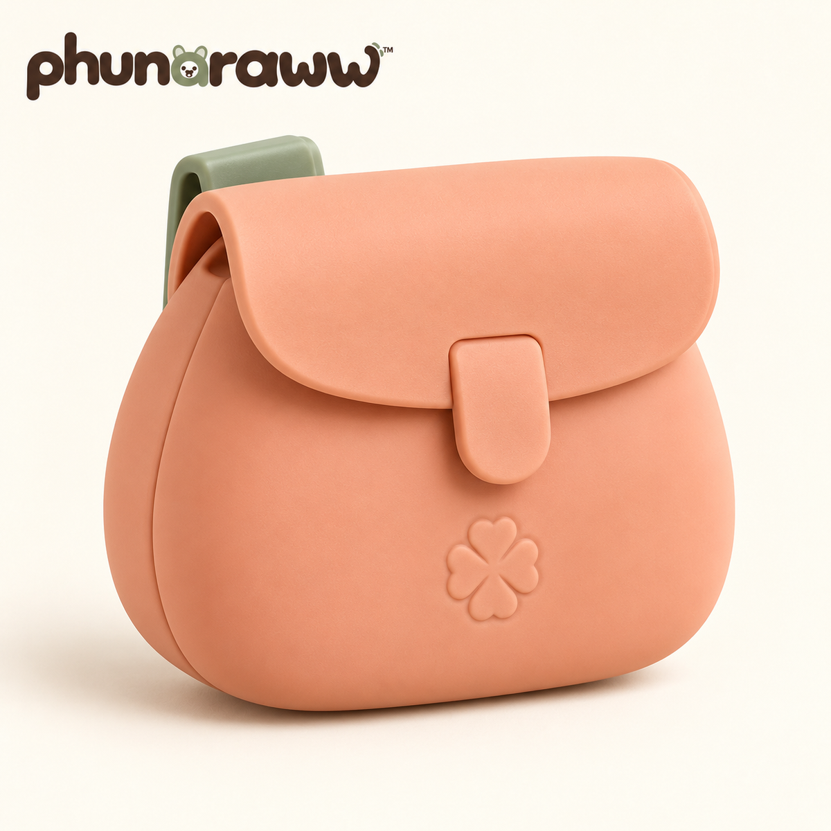phunaraww™ Little Reward Silicone Dog Treat Pouch — 1/2-Cup Training Snack Bag, Fold-Over Tab Closure, Belt Clip, Peach