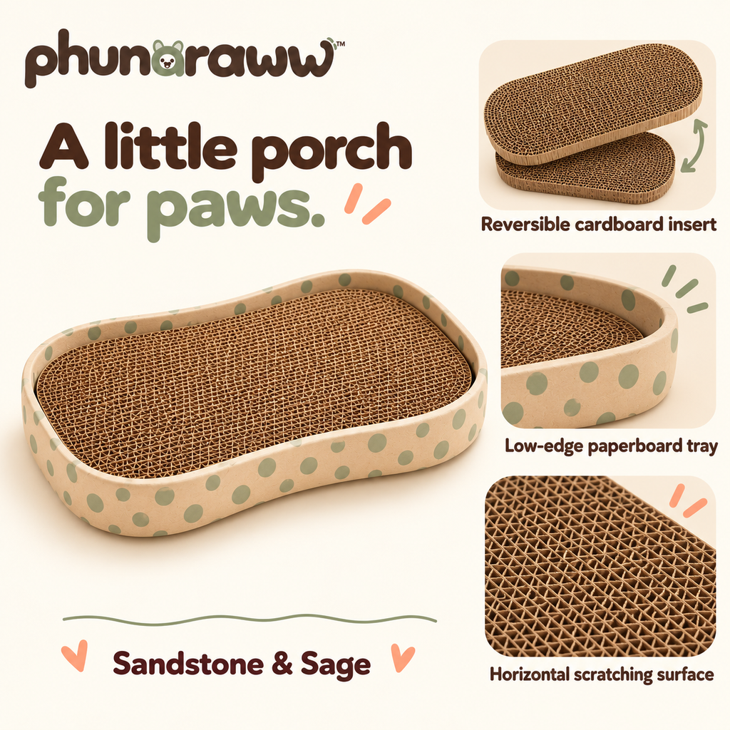 phunaraww™ Pebble Porch Cat Scratcher — Reversible Corrugated Cardboard Pad, Low-Edge Lounge Tray, 20 × 12 Inches
