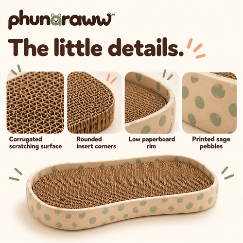 phunaraww™ Pebble Porch Cat Scratcher — Reversible Corrugated Cardboard Pad, Low-Edge Lounge Tray, 20 × 12 Inches