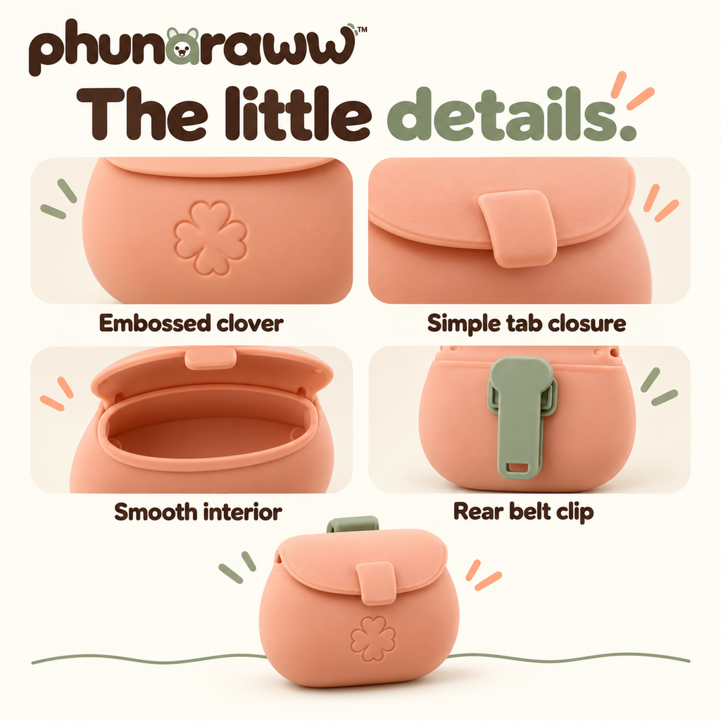 phunaraww™ Little Reward Silicone Dog Treat Pouch — 1/2-Cup Training Snack Bag, Fold-Over Tab Closure, Belt Clip, Peach