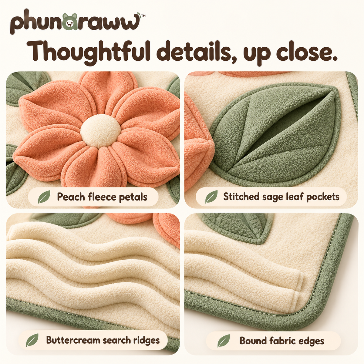phunaraww™ Meadow Pocket Dog Snuffle Mat — Treat-Hiding Enrichment Activity, Fleece Petals, Washable 20 × 16-Inch Mat